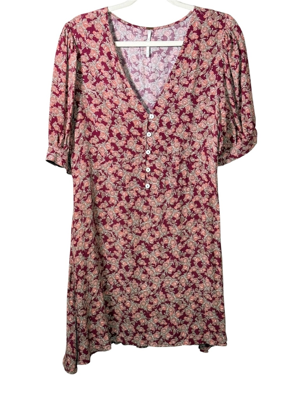 Free People Provence Boho Mini Dress Burgundy Floral Large